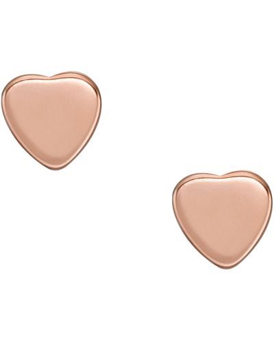 Fossil Hearts Rose Gold-tone Stainless Steel Stud Earrings - Pink