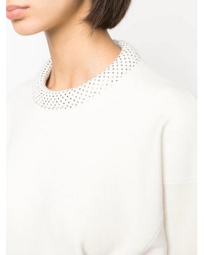 Nude Crystal Embelished Sweater - White