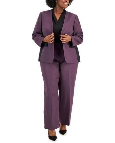 Le Suit Plus Contrast Trim Business Pant Suit - Purple