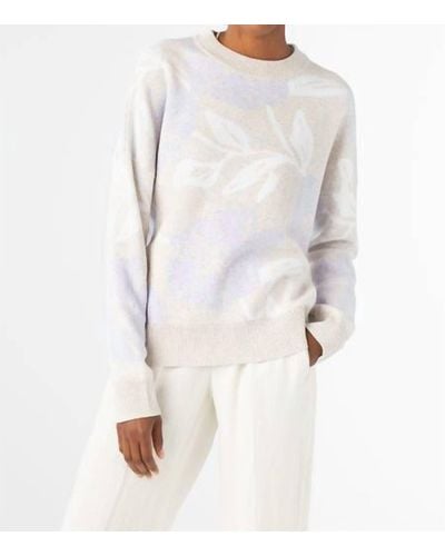 Kinross Cashmere Floral Crew Sweater - White