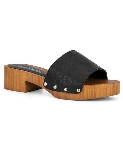 Olivia Miller Faux Leather Studded Mule Sandals - Brown