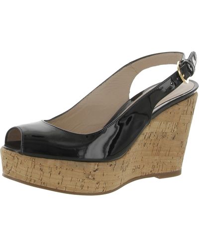 Stuart Weitzman Patent Leather Peep Toe Wedge Heels - Brown