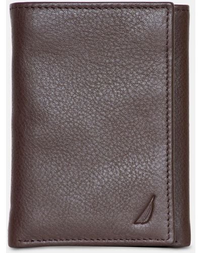 Nautica Leather Trifold Passcase Wallet - Brown