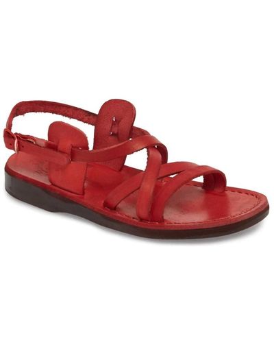 Jerusalem Sandals Tzippora Leather Strappy Slingback Sandal In Red