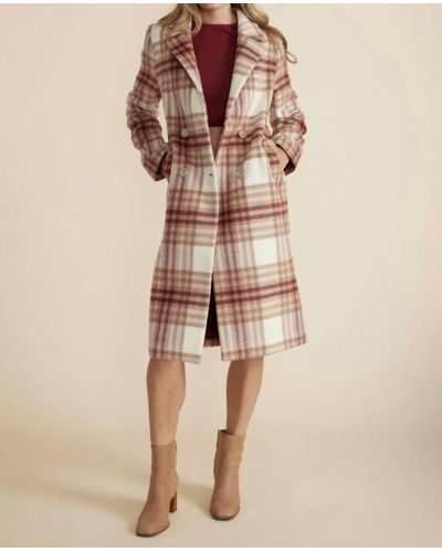MINKPINK Riley Check Coat In Red - Natural