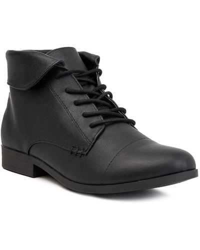 London Fog Clora Faux Leather Ankle Combat & Lace-up Boots - Black