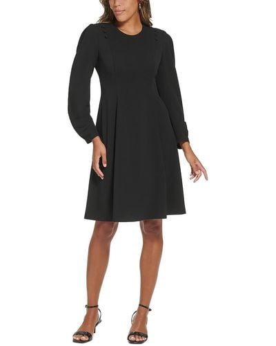 Calvin Klein Crepe Button Shoulder Fit & Flare Dress - Black