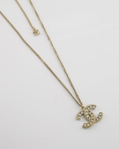 Chanel Antique Pendant Necklace With Cc Crystal Detail - Metallic