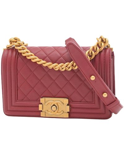 Chanel Boy Leather Shoulder Bag (pre-owned) in Pink
