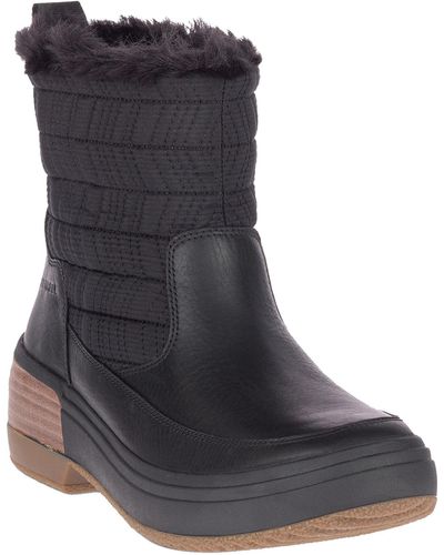 Merrell Haven Bluff Leather Faux Fur Lined Winter Boots - Black