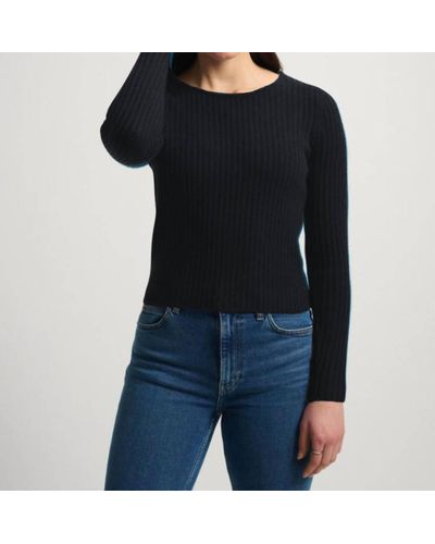 White + Warren Cashmere Open Back Ribbed Top - Black