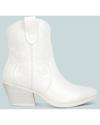 LONDON RAG Aries Ankle Length Block Heel Cowboy Boots - White