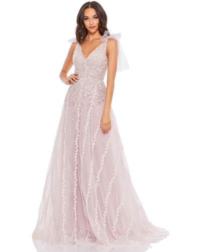 Mac Duggal Embellished Soft Tie Sleeveless V Neck Gown - Pink