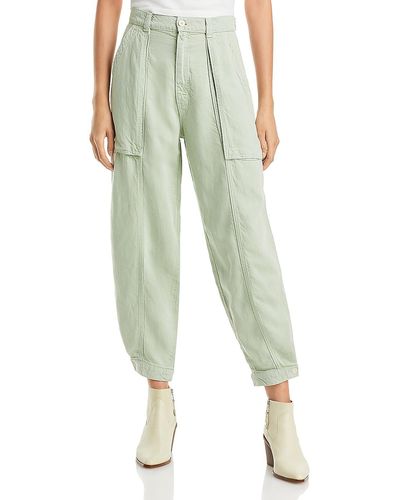 Mother Linen Blend High Rise Ankle Pants - Green
