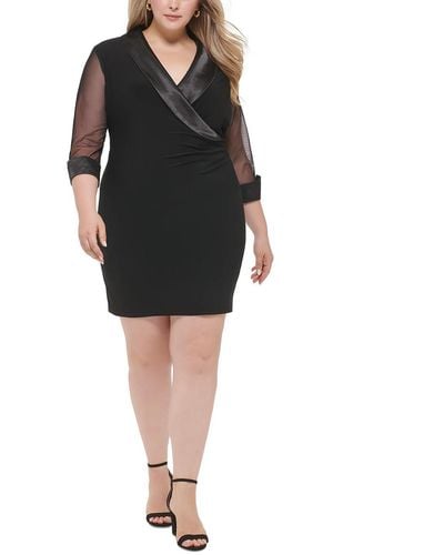 Jessica Howard Plus Illusion Faux Wrap Shift Dress - Black