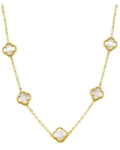 Adornia White Mother Of Pearl Flower Station Necklace Gold - Metallic
