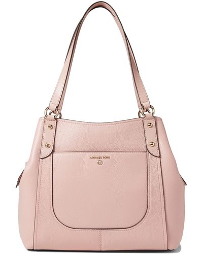 Michael Kors Edith Large Open Leather Tote Bag Soft Pink Detachable Pouch  New