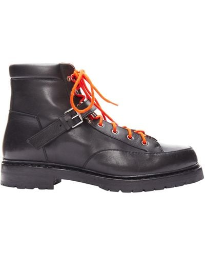 Hermès Hermes Smooth Leather Orange Laced Hiking Boots - Black