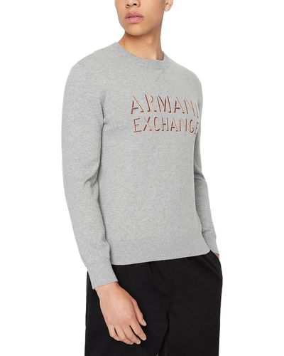 Armani Exchange Ribbed Trim Cotton Crewneck Sweater - Gray