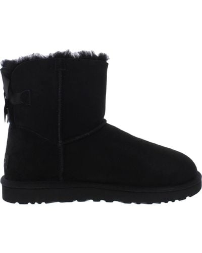 UGG Mini Bailey Bow Ii Suede Shearling Winter Boots - Black