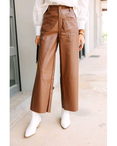Fate Faux Leather Wide Leg Pants - Brown