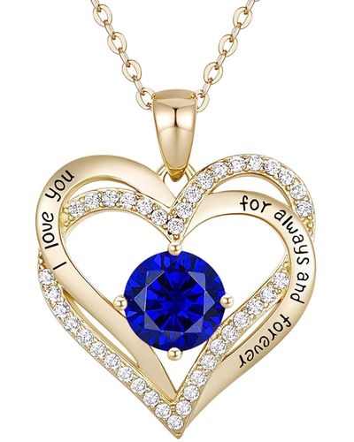 Rachel Glauber Ra 14k Gold Plated With Cubic Zirconia Double Heart Pendant - Blue