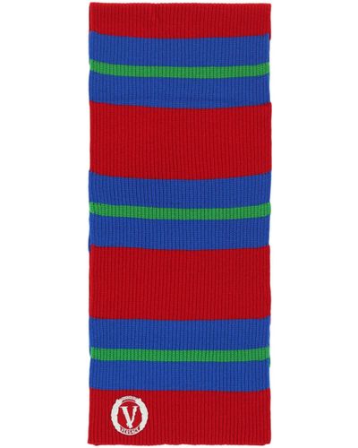 Versace Striped Logo Scarf - Red