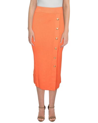 Lauren by Ralph Lauren Ribbed Calf Midi Skirt - Orange