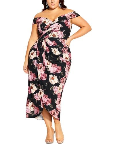 City Chic Floral Print Polyester Midi Dress - Multicolor