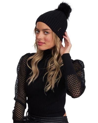 Gorski Knit Hat With Silver Fox Pompom - Black