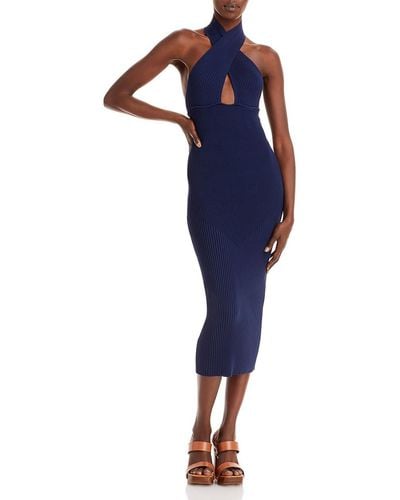 Ramy Brook Ribbed Cut Out Bodycon Dress - Blue