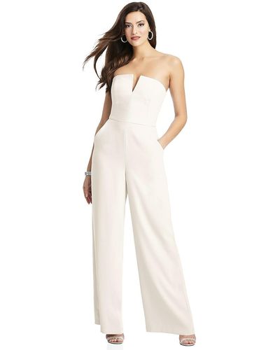 Dessy Collection Strapless Notch Crepe Jumpsuit With Pockets - White