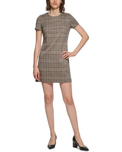 Calvin Klein Petites Jacquard Plaid Sheath Dress - Gray