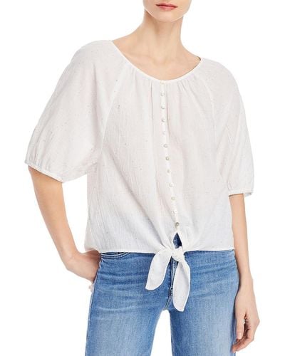 Beach Lunch Lounge Tie Front Elbow Sleeves Pullover Top - White