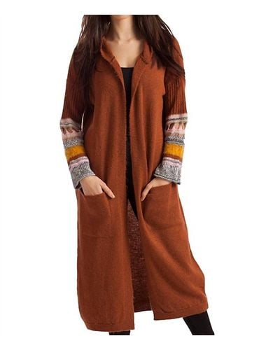 French Kyss Natalia Long Cardigan With Hood - Brown