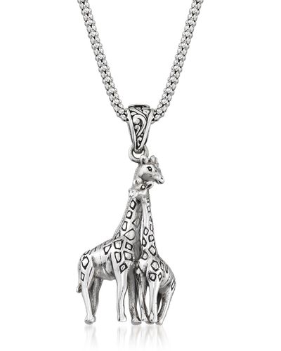 Ross-Simons Sterling Bali-style Giraffe Family Pendant Necklace - Metallic