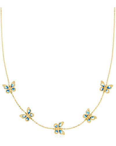 Ross-Simons Italian Blue And White Enamel Butterfly Station Necklace - Multicolor