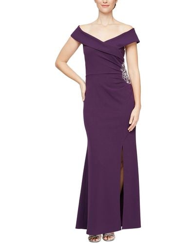SLNY Portrait Collar Off-the-shoulder Evening Dress - Purple