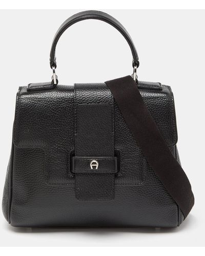 Aigner Leather Top Handle Bag - Black