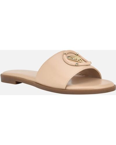 Guess Factory Magnify Faux-leather Beach Slides - Natural