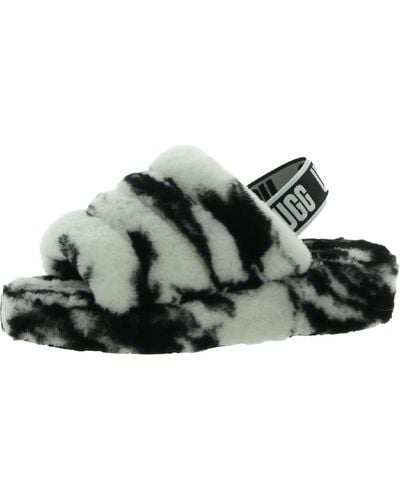 UGG Fluff Yeah Lambs Wool Platform Slide Slippers - Black