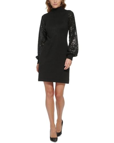Jessica Howard Knit Sequined Sweaterdress - Black