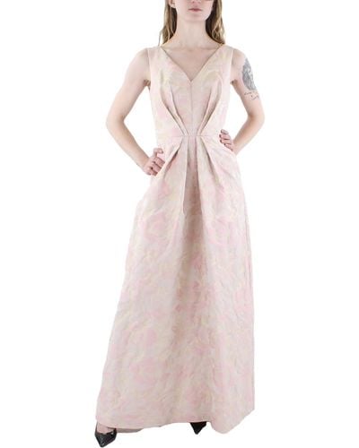 Kay Unger Jacquard Floral Evening Dress - Pink