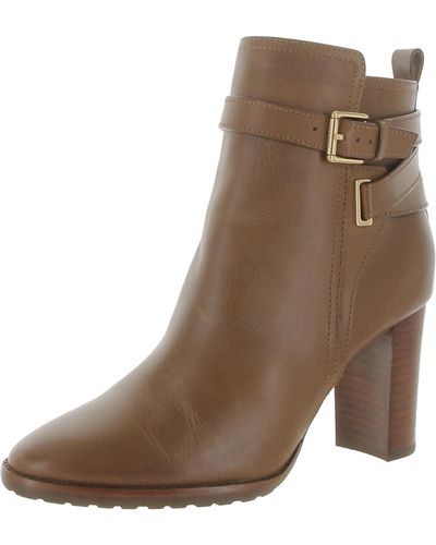 Lauren by Ralph Lauren Madisyn Leather Stacked Heel Ankle Boots - Brown