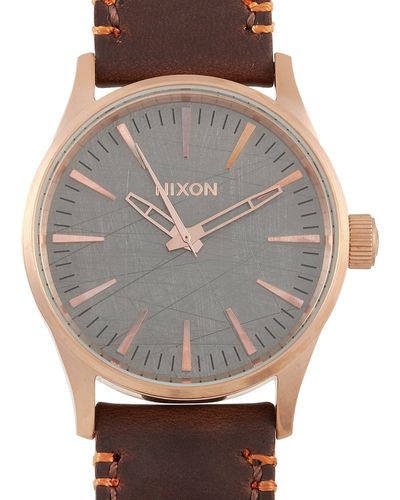 Nixon Sentry 38 Leather Stainless Steel Watch A377 2001 - Gray