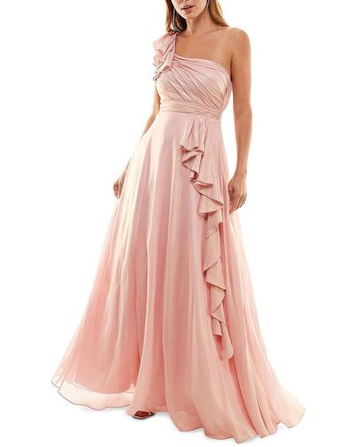 City Studios Shimmer One Shoulder Evening Dress - Pink
