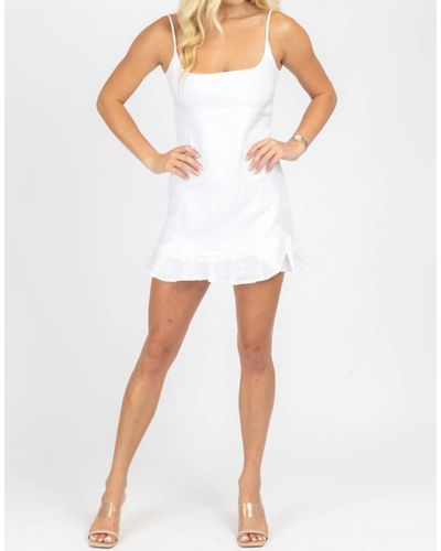 Olivaceous Ruffle Linen Mini Dress - White