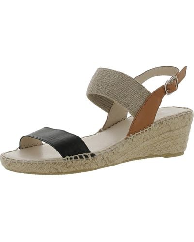 Eric Michael Leather Ankle Strap Wedge Sandals - Natural