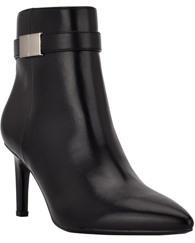 Calvin Klein Sarity Faux Leather Pointed Toe Booties - Black