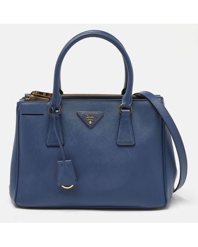 Prada Saffiano Leather Small Galleria Double Zip Tote - Blue